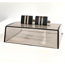 Μανικετόκουμπα Ατσάλινα Ορθογώνια Γυαλιστερά Μαύρα με Ασημί γραμμές STC05 